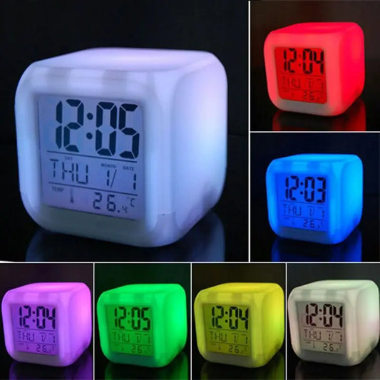 LED Digital Alarm Clock – 7-Color Changing Night Light for Kids & Desk