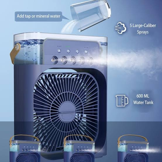 Portable USB Air Cooler Fan – 3-Speed, LED Night Light & Humidifier Function (10-Inch)