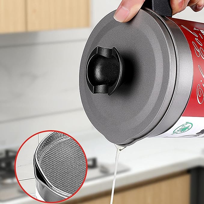 Fryer Oil Filter Pot – 1.4L Carbon Steel Oil Can with Stainless Steel Strainer & Storage Jug