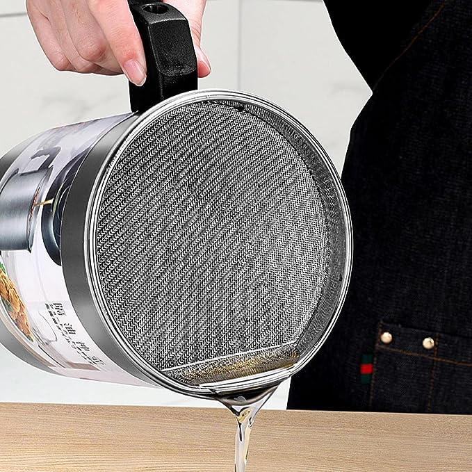Fryer Oil Filter Pot – 1.4L Carbon Steel Oil Can with Stainless Steel Strainer & Storage Jug