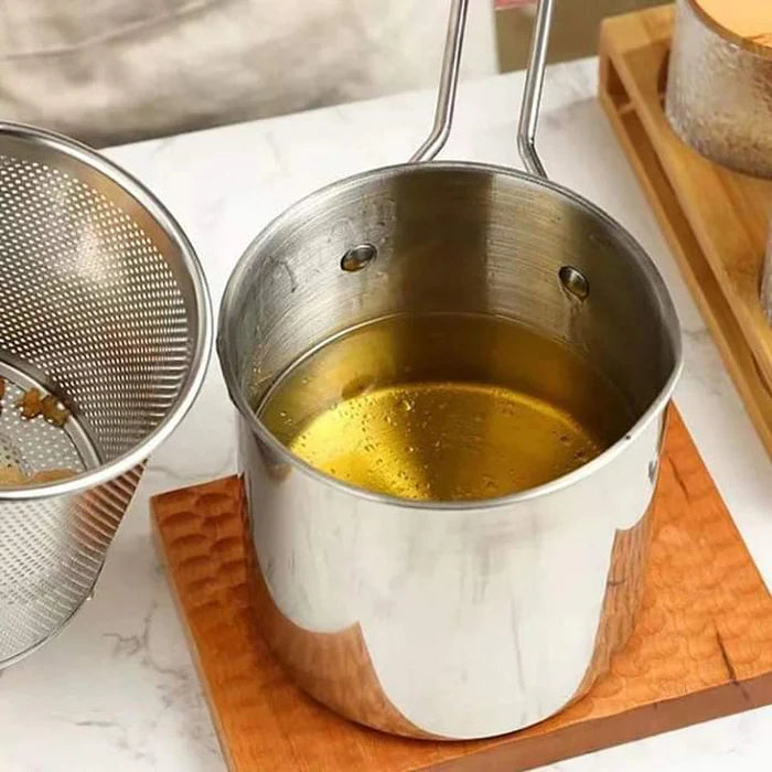 Stainless Steel Deep Fryer Pot with Strainer – 1200ml Heavy-Duty Oil Frying Pan for Home & Kitchen