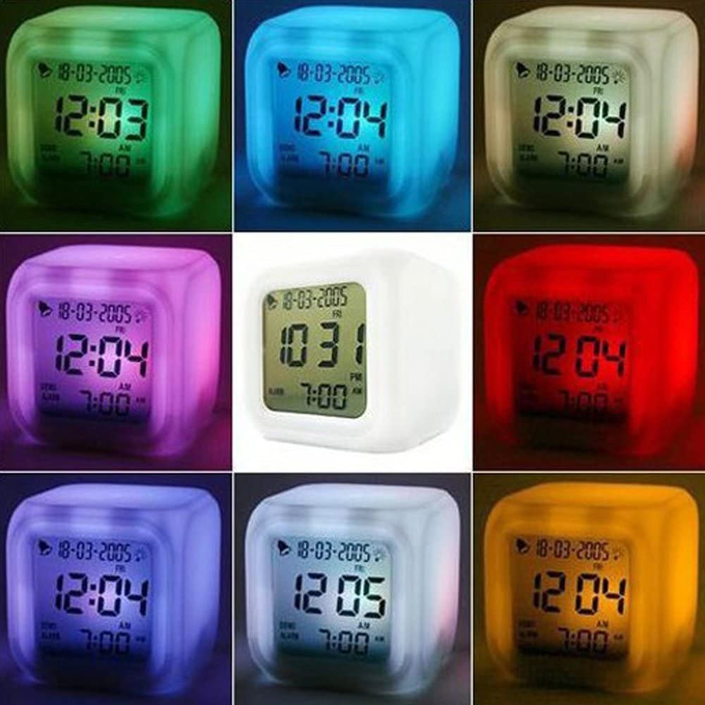 LED Digital Alarm Clock – 7-Color Changing Night Light for Kids & Desk