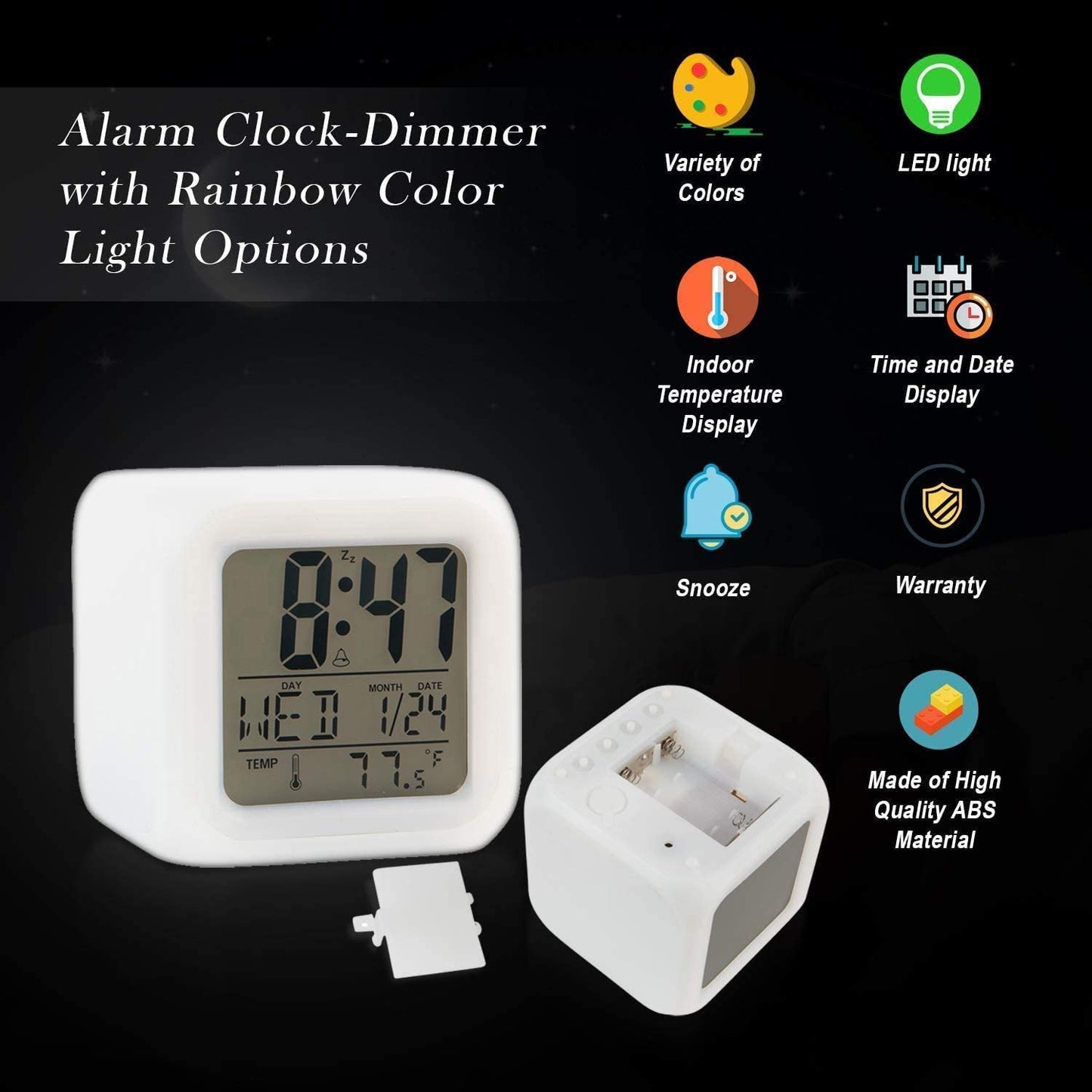 LED Digital Alarm Clock – 7-Color Changing Night Light for Kids & Desk