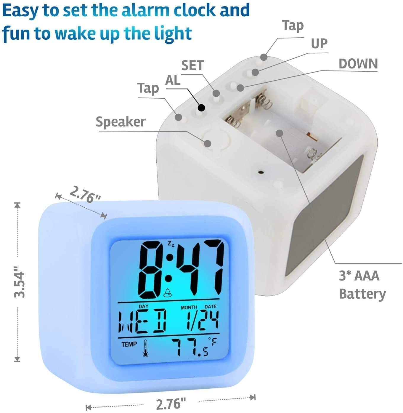 LED Digital Alarm Clock – 7-Color Changing Night Light for Kids & Desk