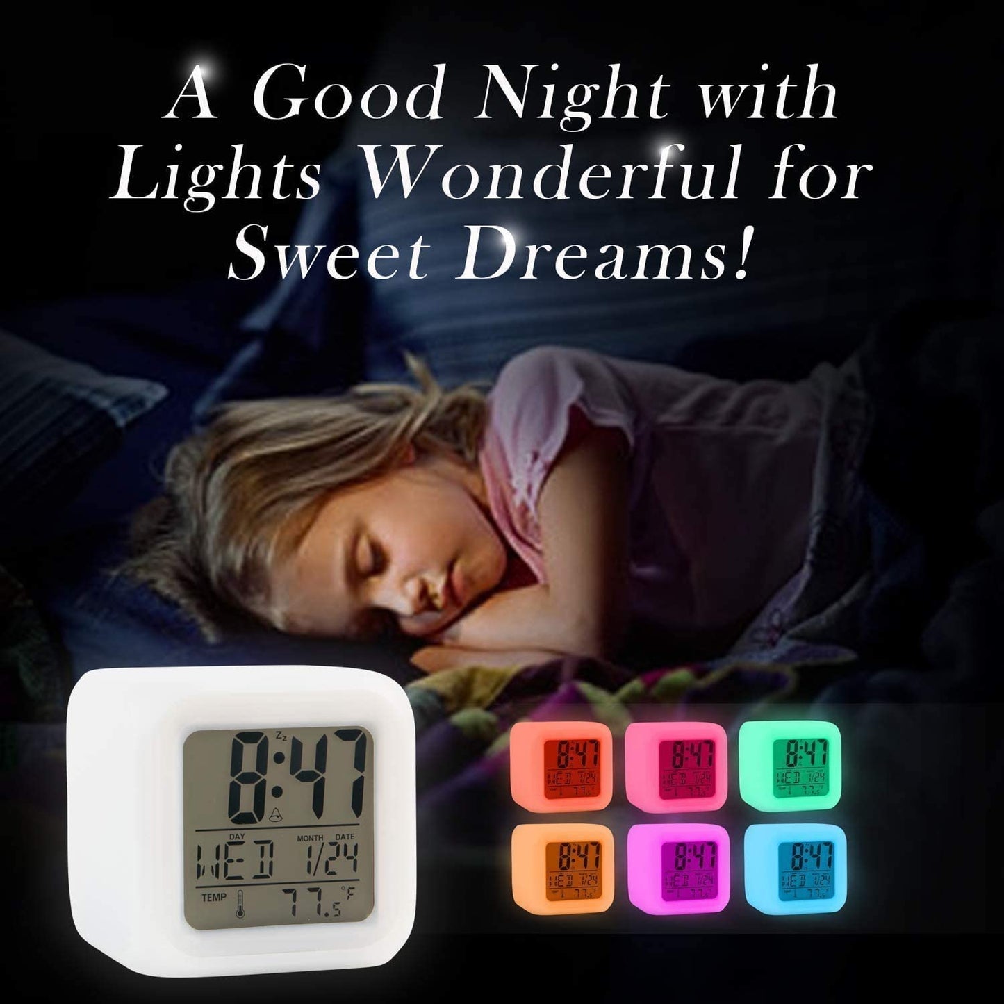 LED Digital Alarm Clock – 7-Color Changing Night Light for Kids & Desk