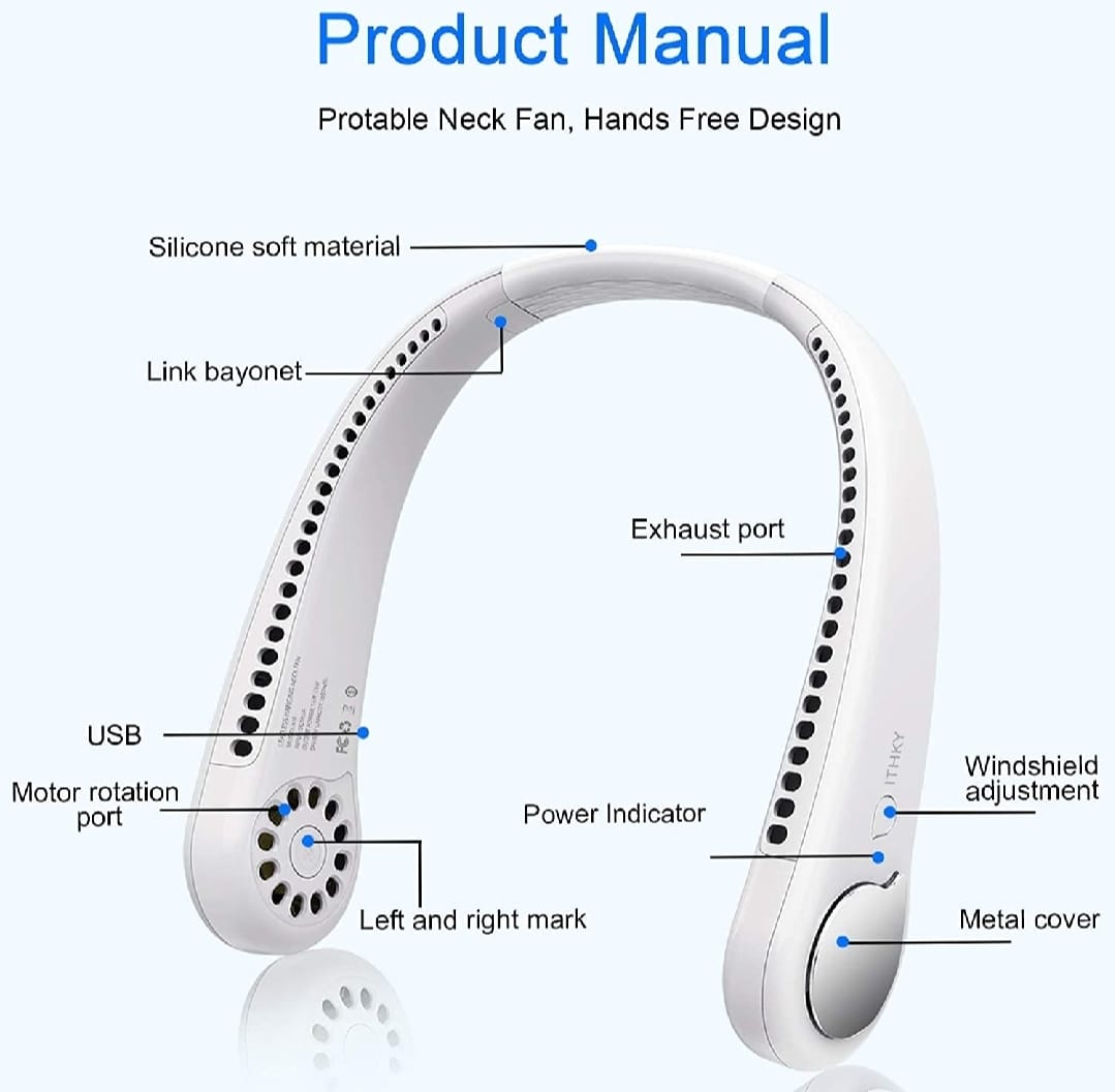 Bladeless Portable Neck Fan – 360° Cooling, USB Rechargeable