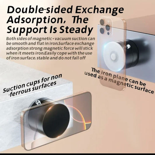 Magnetic Vacuum Phone Holder – 360° Swivel, Double-Sided Strong Suction Stand