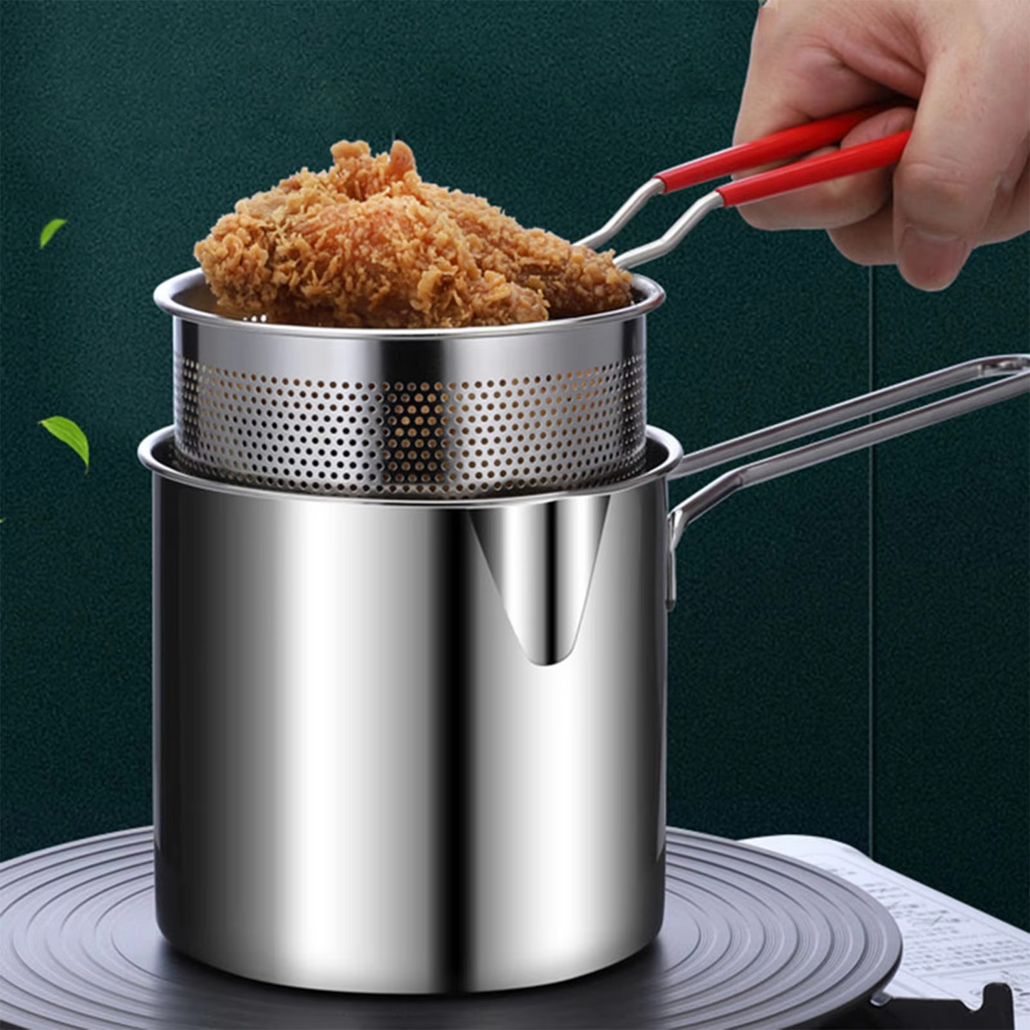 Stainless Steel Deep Fryer Pot with Strainer – 1200ml Heavy-Duty Oil Frying Pan for Home & Kitchen