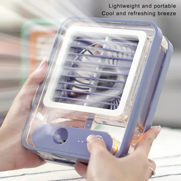 Mini USB Air Cooler Fan with Mist & LED – 3-Speed, Portable