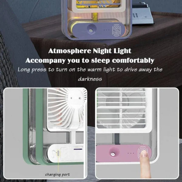Mini USB Air Cooler Fan with Mist & LED – 3-Speed, Portable