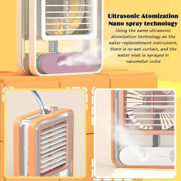 Mini USB Air Cooler Fan with Mist & LED – 3-Speed, Portable