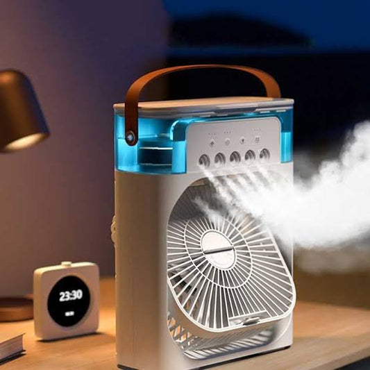 Portable USB Air Cooler Fan – 3-Speed, LED Night Light & Humidifier Function (10-Inch)