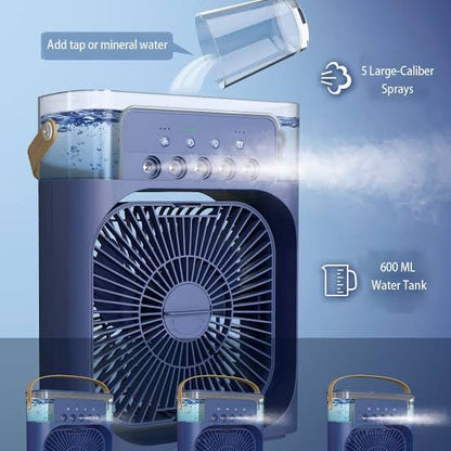 Portable USB Air Cooler Fan – 3-Speed, LED Night Light & Humidifier Function (10-Inch)