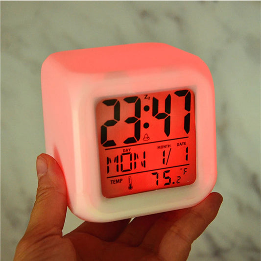 LED Digital Alarm Clock – 7-Color Changing Night Light for Kids & Desk