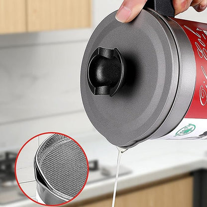 Fryer Oil Filter Pot – 1.4L Carbon Steel Oil Can with Stainless Steel Strainer & Storage Jug
