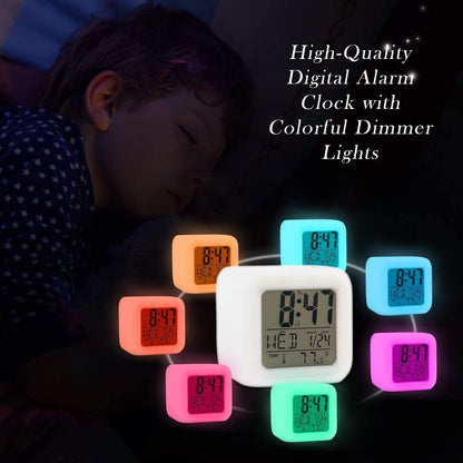 LED Digital Alarm Clock – 7-Color Changing Night Light for Kids & Desk