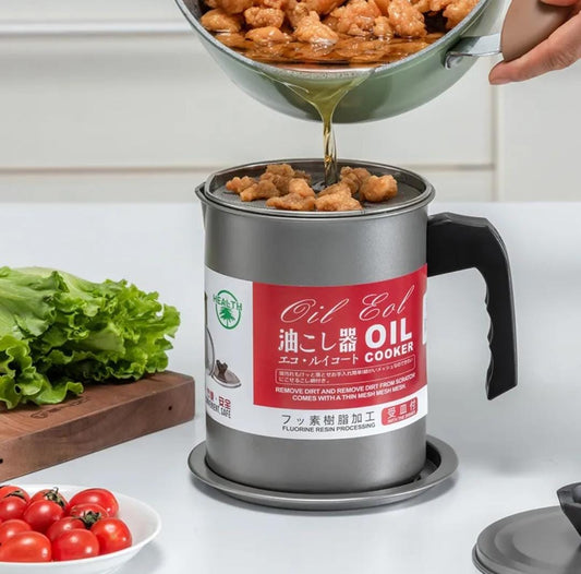 Fryer Oil Filter Pot – 1.4L Carbon Steel Oil Can with Stainless Steel Strainer & Storage Jug
