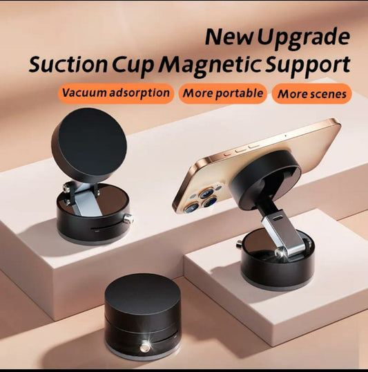 Magnetic Vacuum Phone Holder – 360° Swivel, Double-Sided Strong Suction Stand