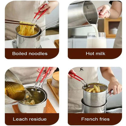 Stainless Steel Deep Fryer Pot with Strainer – 1200ml Heavy-Duty Oil Frying Pan for Home & Kitchen