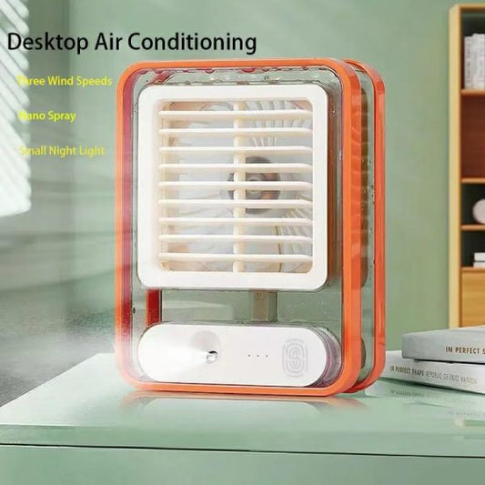 Mini USB Air Cooler Fan with Mist & LED – 3-Speed, Portable